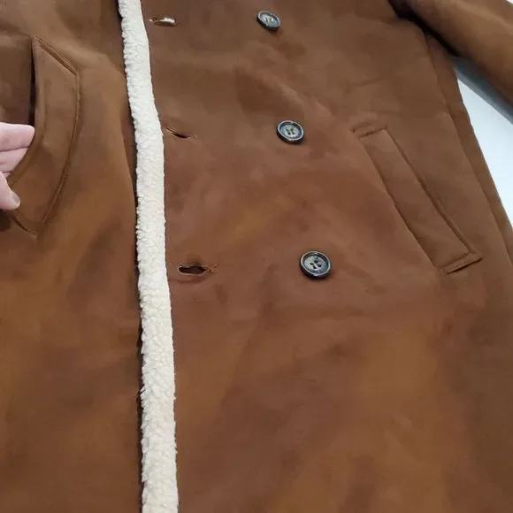 GUESS MENS FAUX-SHEARLING COGNAC OVERCOAT SIZE M NWOT-NEW WITHOUT TAGS - Picture 10 of 14